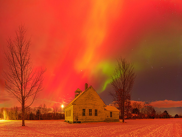 Red Aurora over School House